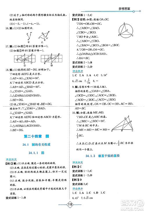 湖南教育出版社2024年秋学法大视野九年级数学上册人教版答案