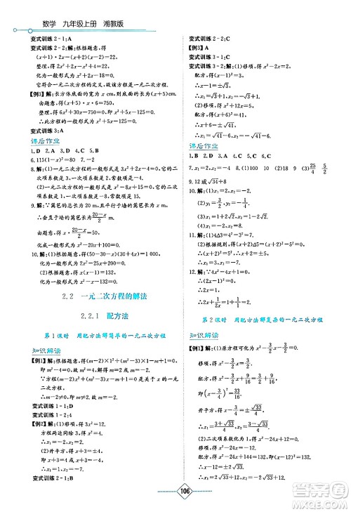 湖南教育出版社2024年秋学法大视野九年级数学上册湘教版答案