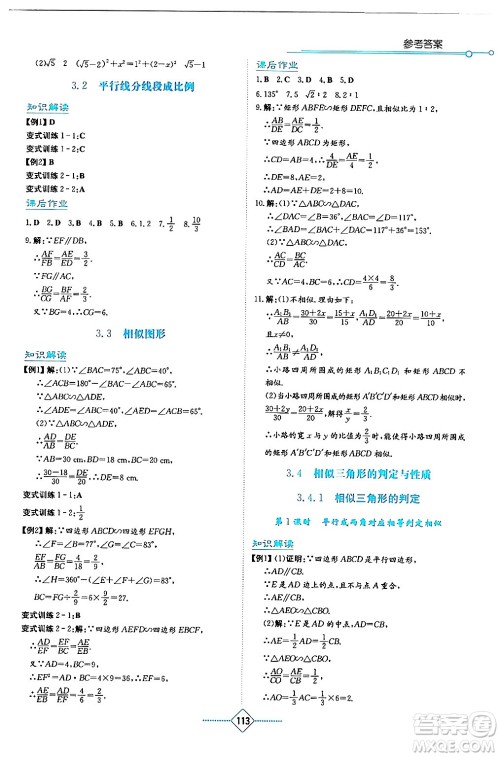 湖南教育出版社2024年秋学法大视野九年级数学上册湘教版答案