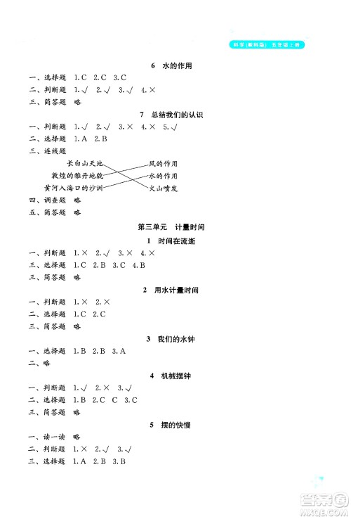 湖南教育出版社2024年秋学法大视野五年级科学上册教科版答案