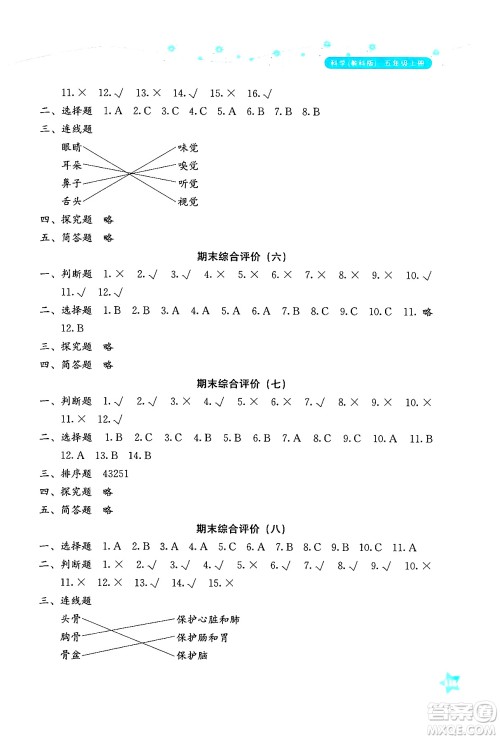 湖南教育出版社2024年秋学法大视野五年级科学上册教科版答案