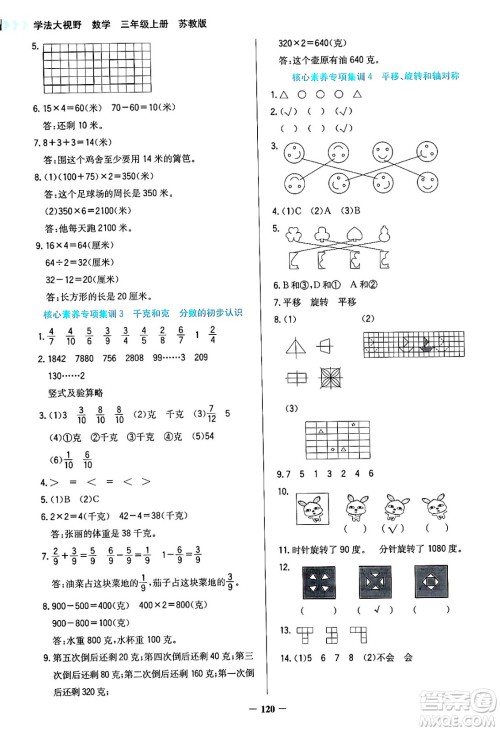 湖南教育出版社2024年秋学法大视野三年级数学上册苏教版答案