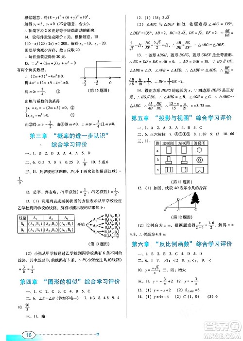 广东教育出版社2024年秋南方新课堂金牌学案九年级数学上册北师大版答案