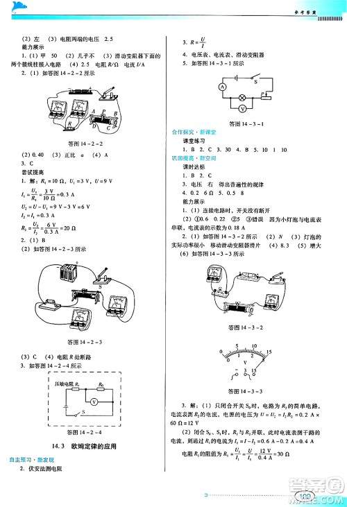 广东教育出版社2024年秋南方新课堂金牌学案九年级物理上册沪科版答案