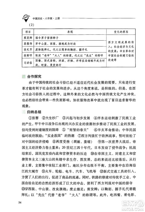 山西教育出版社2024年秋新课程问题解决导学方案八年级中国历史上册人教版答案 山西教育出版社2024年秋新课程问题解决导学方案八年级中国历史上册人教版答案