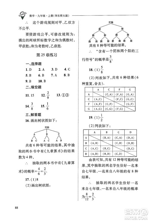 山西教育出版社2024年秋新课程问题解决导学方案九年级数学上册华师版答案