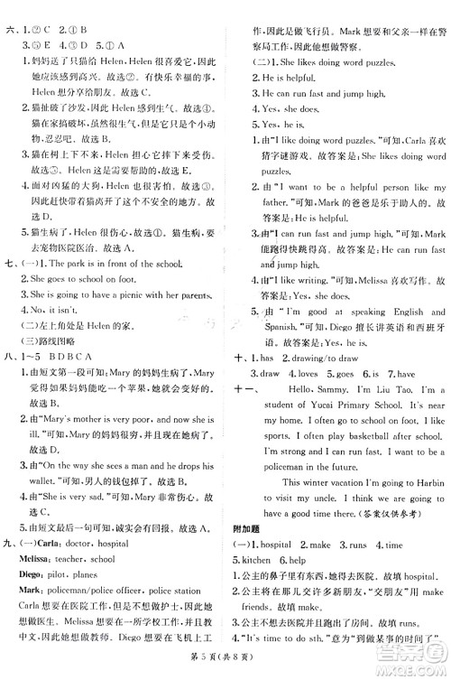 江苏人民出版社2024年秋春雨教育实验班提优训练六年级英语上册人教PEP版答案