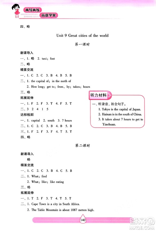 希望出版社2024年秋新课标两导两练高效学案六年级英语上册沪教版答案
