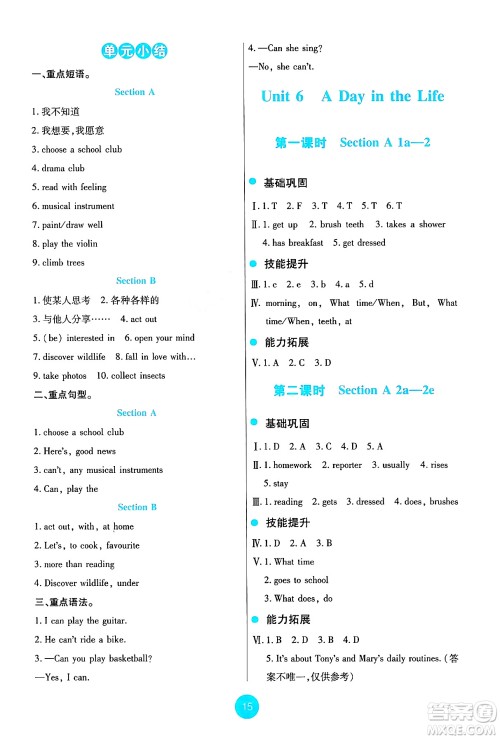 人民教育出版社2024年秋能力培养与测试七年级英语上册人教版答案 人民教育出版社2024年秋能力培养与测试七年级英语上册人教版答案