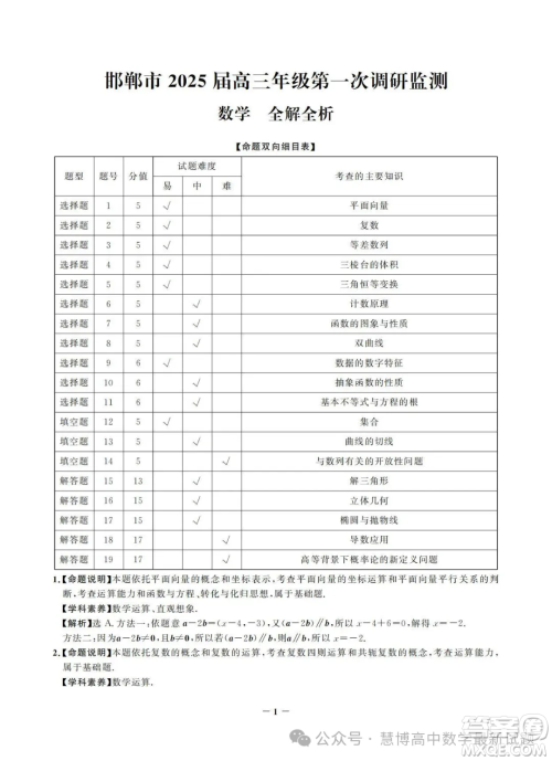 2025届邯郸高三上学期第一次调研考试数学试题答案