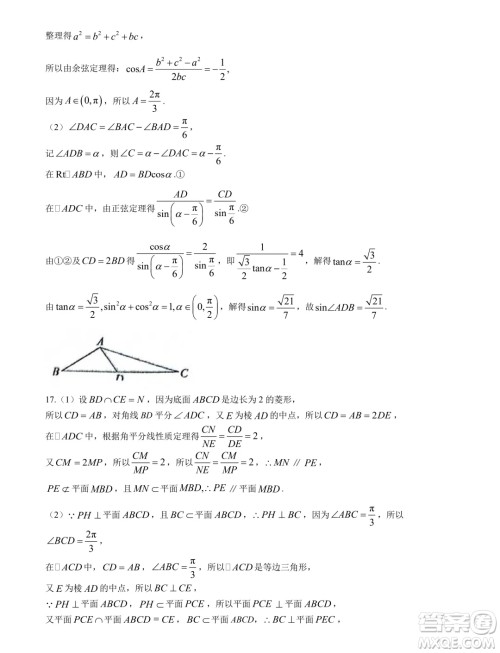 2025届深圳外国语学校高三上学期第二次月考数学试题答案