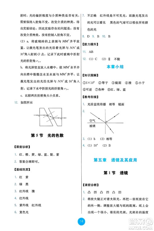 人民教育出版社2024年秋能力培养与测试八年级物理上册人教版答案