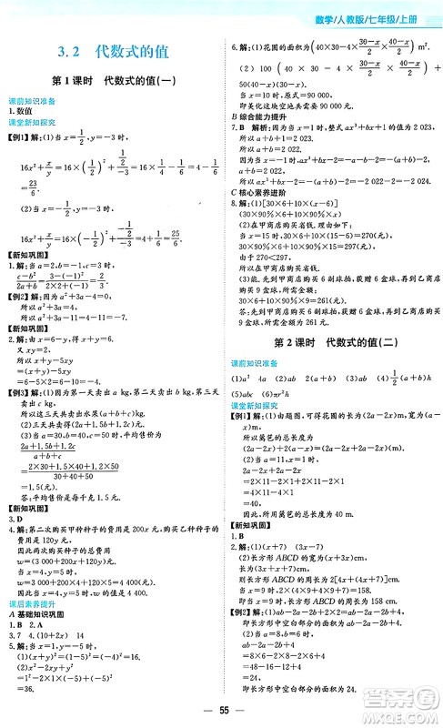 安徽教育出版社2024年秋新编基础训练七年级数学上册人教版答案