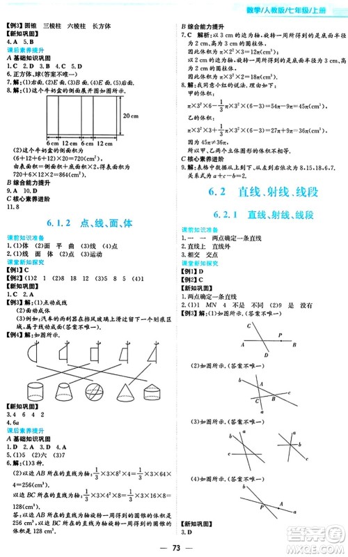 安徽教育出版社2024年秋新编基础训练七年级数学上册人教版答案