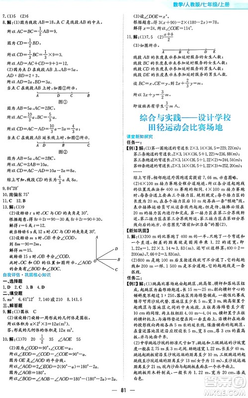 安徽教育出版社2024年秋新编基础训练七年级数学上册人教版答案