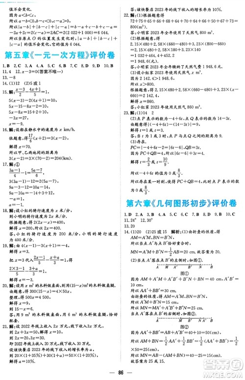 安徽教育出版社2024年秋新编基础训练七年级数学上册人教版答案