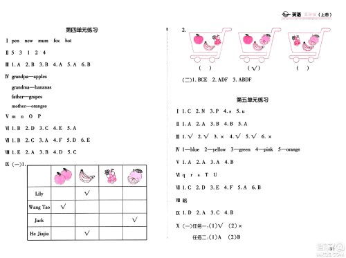 安徽少年儿童出版社2024年秋新编基础训练三年级英语上册人教版答案 安徽少年儿童出版社2024年秋新编基础训练三年级英语上册人教版答案