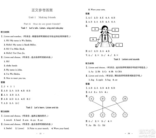 人民教育出版社2024年秋小学同步测控优化设计三年级英语上册人教PEP版增强版三起点答案