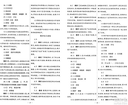 人民教育出版社2024年秋初中同步测控优化设计七年级生物学上册人教版答案