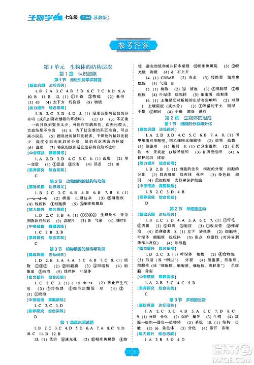 辽海出版社2024年秋新课程能力培养七年级生物上册苏教版答案 辽海出版社2024年秋新课程能力培养七年级生物上册苏教版答案