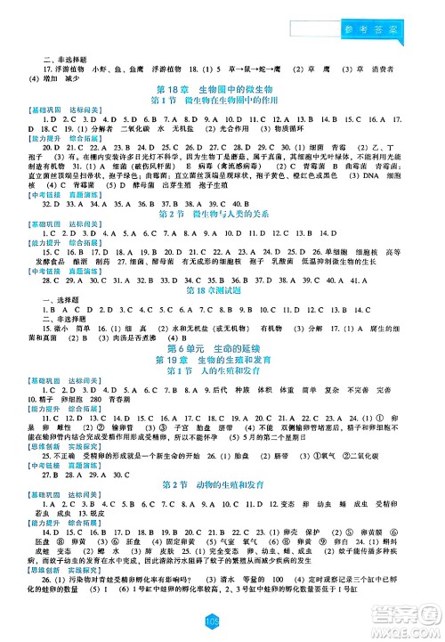 辽海出版社2024年秋新课程能力培养八年级生物学上册北师大版答案 辽海出版社2024年秋新课程能力培养八年级生物学上册北师大版答案