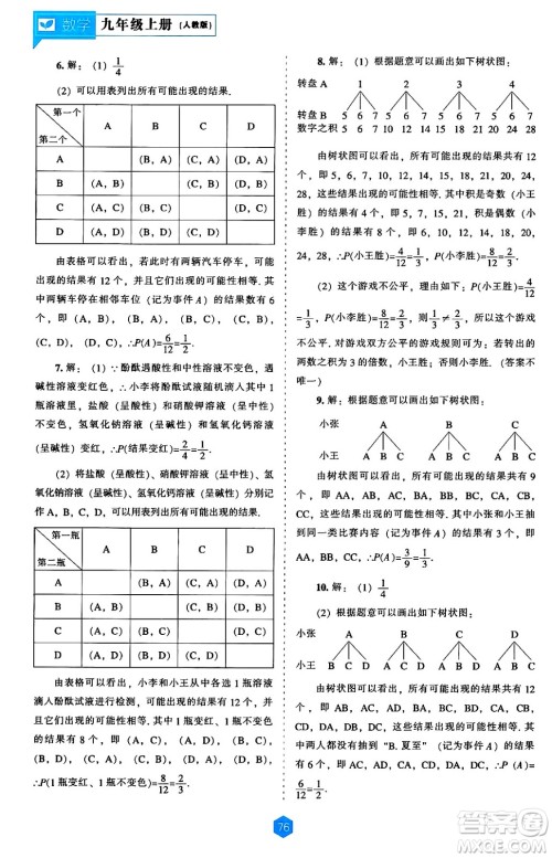 辽海出版社2024年秋新课程能力培养九年级数学上册人教版答案