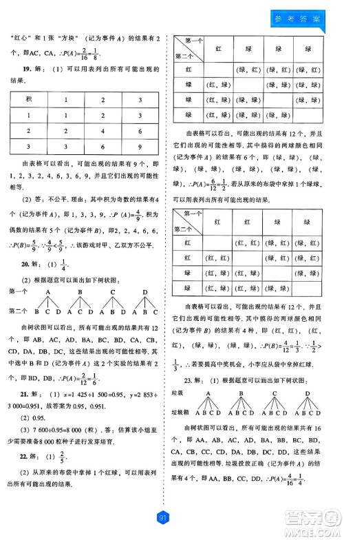 辽海出版社2024年秋新课程能力培养九年级数学上册人教版答案