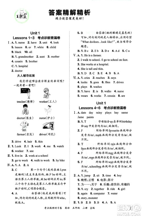 江西人民出版社2024年秋王朝霞考点梳理时习卷五年级英语上册冀教版答案