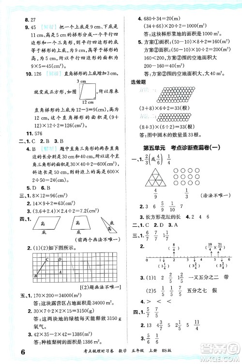 江西人民出版社2024年秋王朝霞考点梳理时习卷五年级数学上册北师大版答案