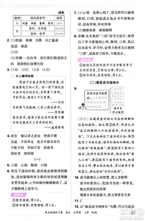 江西人民出版社2024年秋王朝霞考点梳理时习卷五年级语文上册人教版答案 江西人民出版社2024年秋王朝霞考点梳理时习卷五年级语文上册人教版答案