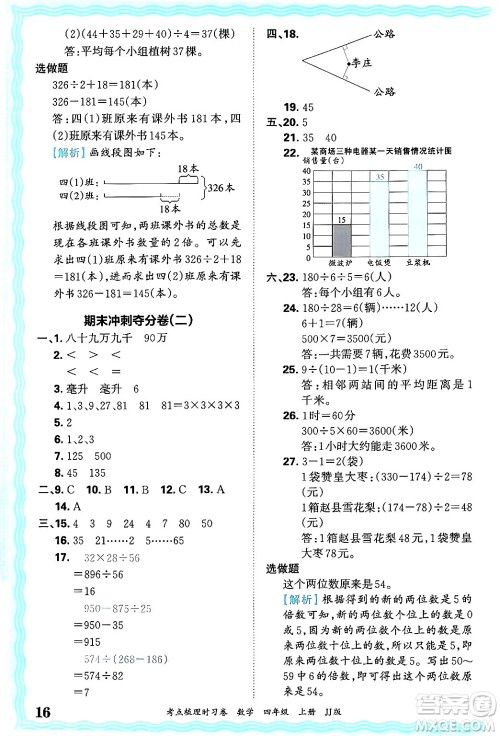 江西人民出版社2024年秋王朝霞考点梳理时习卷四年级数学上册冀教版答案