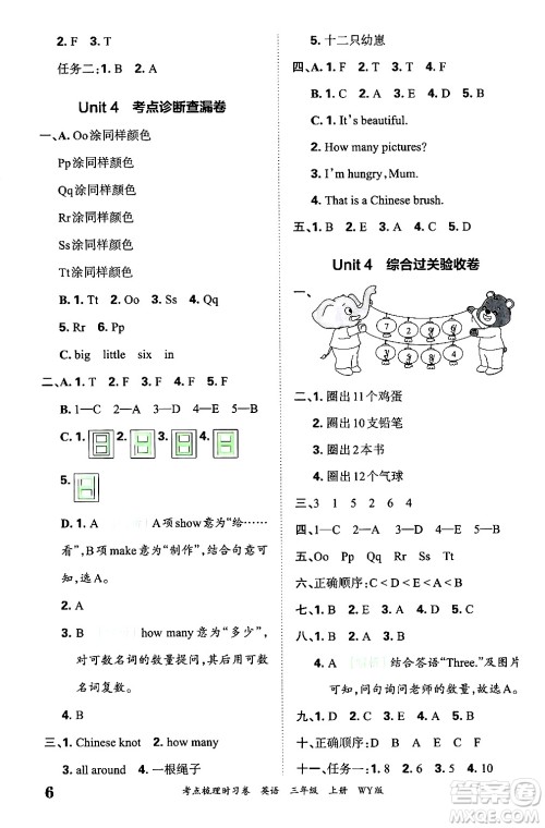 江西人民出版社2024年秋王朝霞考点梳理时习卷三年级英语上册外研版答案