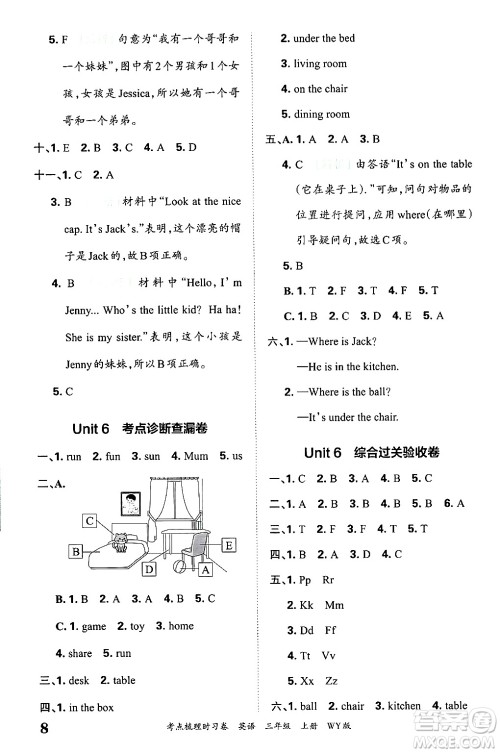 江西人民出版社2024年秋王朝霞考点梳理时习卷三年级英语上册外研版答案