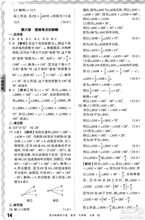 江西人民出版社2024年秋王朝霞考点梳理时习卷七年级数学上册人教版答案