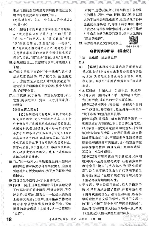 江西人民出版社2024年秋王朝霞考点梳理时习卷八年级语文上册人教版答案