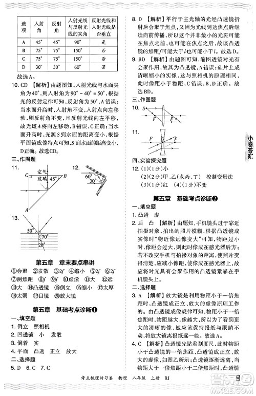 江西人民出版社2024年秋王朝霞考点梳理时习卷八年级物理上册人教版答案