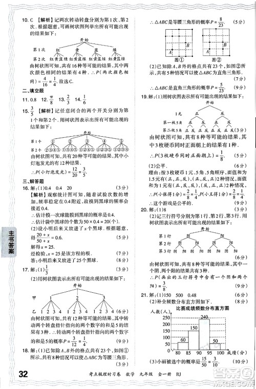 江西人民出版社2025年秋王朝霞考点梳理时习卷九年级数学全一册人教版答案