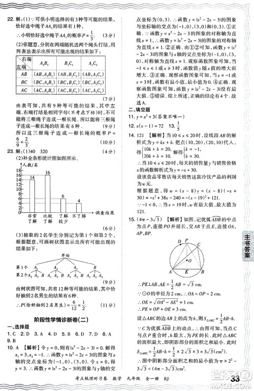 江西人民出版社2025年秋王朝霞考点梳理时习卷九年级数学全一册人教版答案