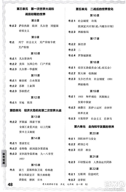 江西人民出版社2025年秋王朝霞考点梳理时习卷九年级历史全一册人教版答案 江西人民出版社2025年秋王朝霞考点梳理时习卷九年级历史全一册人教版答案