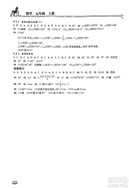 湖北教育出版社2024年秋长江作业本同步练习册七年级数学上册人教版答案