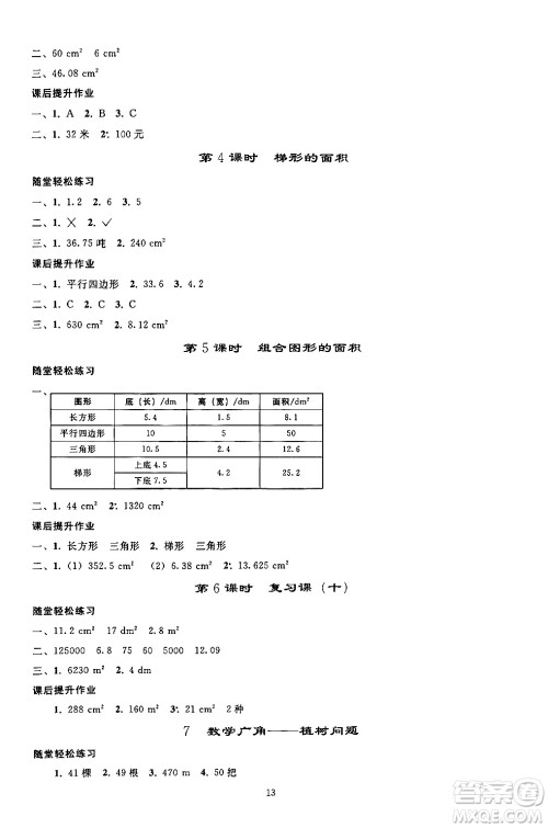 人民教育出版社2024年秋同步轻松练习五年级数学上册人教版答案