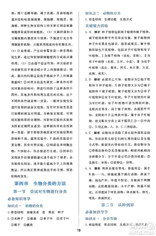人民教育出版社2024年秋同步轻松练习七年级生物学上册人教版答案 人民教育出版社2024年秋同步轻松练习七年级生物学上册人教版答案