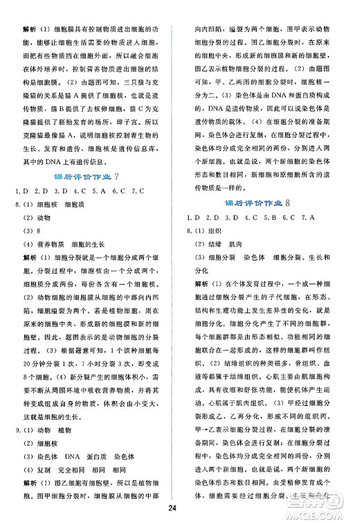 人民教育出版社2024年秋同步轻松练习七年级生物学上册人教版答案 人民教育出版社2024年秋同步轻松练习七年级生物学上册人教版答案