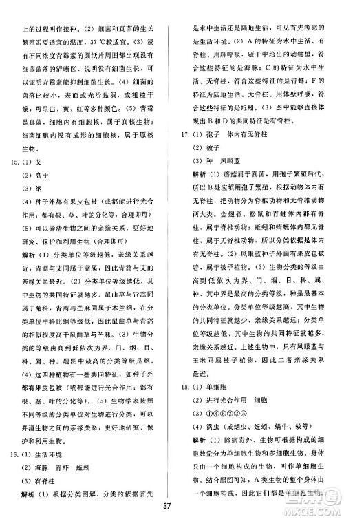人民教育出版社2024年秋同步轻松练习七年级生物学上册人教版答案 人民教育出版社2024年秋同步轻松练习七年级生物学上册人教版答案