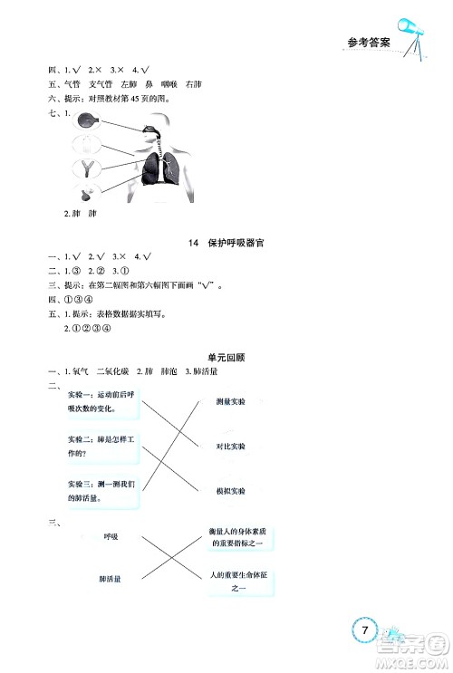 湖北教育出版社2024年秋长江作业本课堂作业四年级科学上册人教版答案