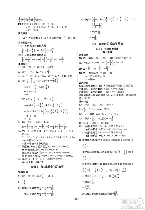 湖北教育出版社2024年秋长江全能学案同步练习册七年级数学上人教版答案