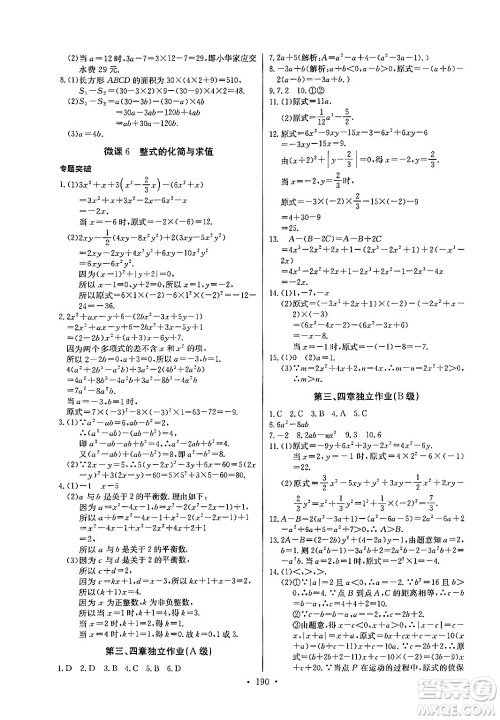 湖北教育出版社2024年秋长江全能学案同步练习册七年级数学上人教版答案