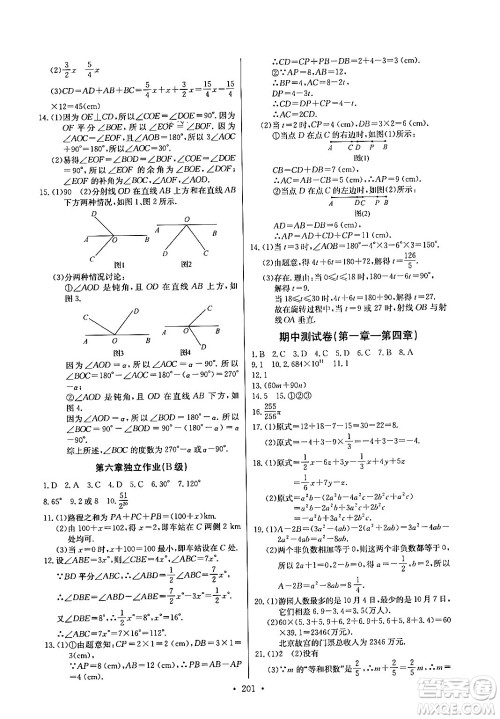 湖北教育出版社2024年秋长江全能学案同步练习册七年级数学上人教版答案