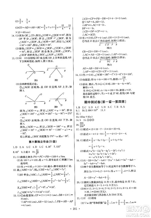 湖北教育出版社2024年秋长江全能学案同步练习册七年级数学上人教版答案