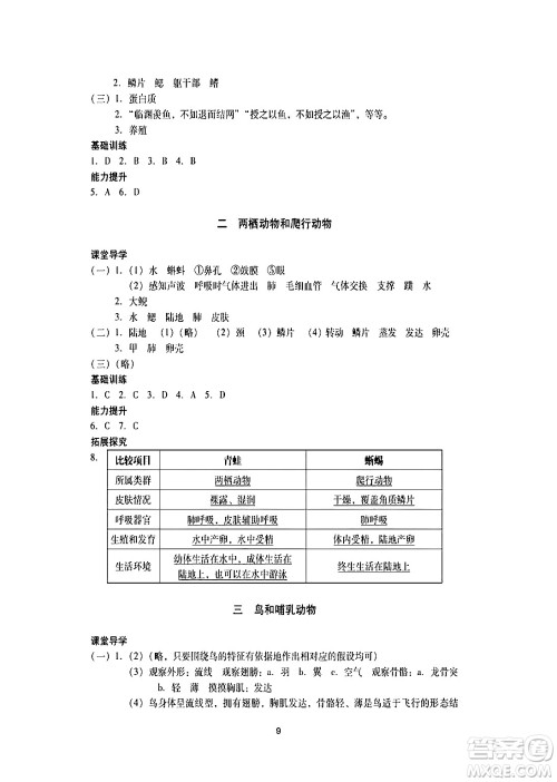 广州出版社2024年秋阳光学业评价七年级生物上册人教版答案